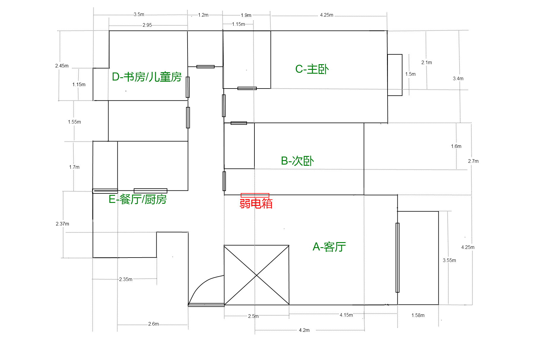我们还是找个房屋的平面图来说话吧.